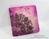 Purple/Pink Stamped Stone Tile Coaster Set