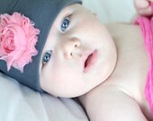 Asphalt Grey Knot Hat with Papaya Rosette Flower