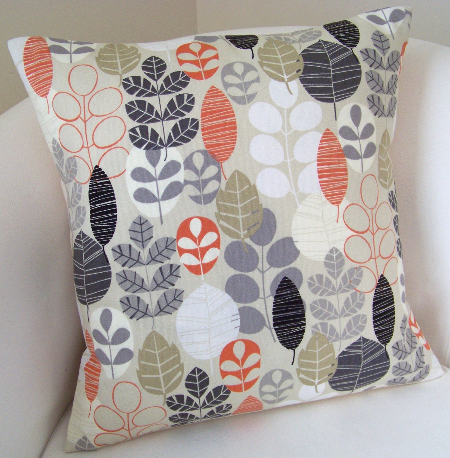 Fall Foliage Decorative Throw Pillow Cover 18x18 Inch Gray Coral Cushion Accent Decor
