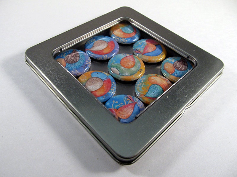Folk Art Bird Magnets / Refrigerator Magnets / Locker Magnets / Ready for Gift Giving