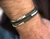 Men's Triple Wrap Leather and Silver Bracelet