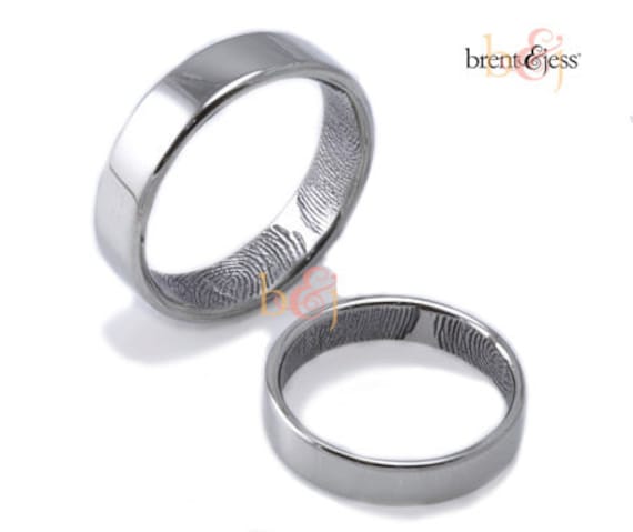 3mm/6mm Set of Two Sterling Silver Custom Wedding or Commitment Band with Double Fingerprint Tips