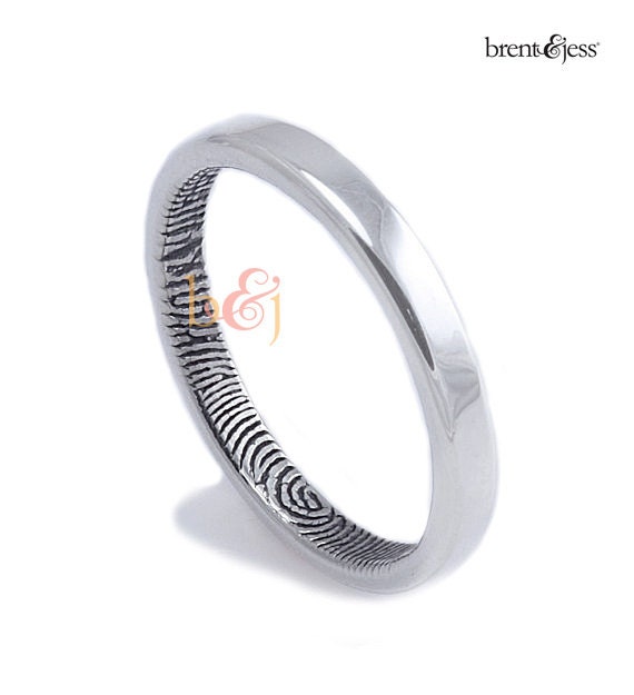 Narrow fingerprint ring -2.5mm Narrow Sterling Silver Custom Fingerprint Wedding band or Commitment Band