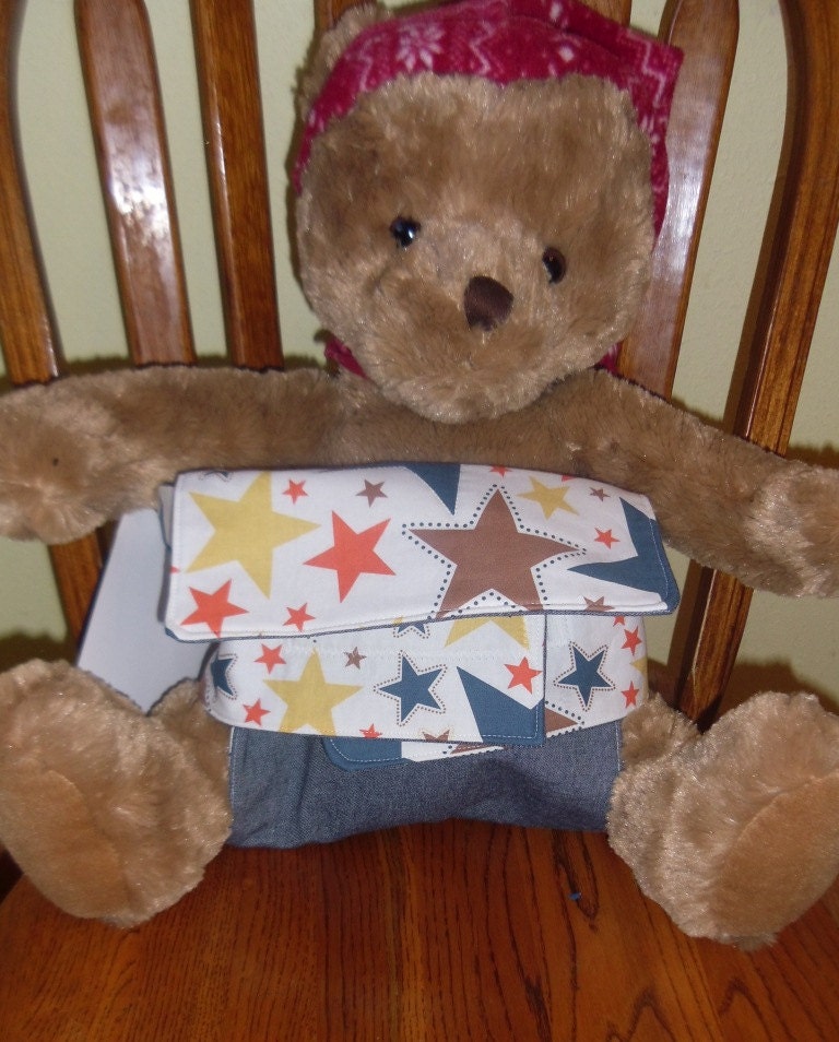 Portable Travel High Chair in Riley Blake Star and Denim Fabric - Ready to Ship