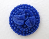 Vintage Flower Cabochon Dark Blue Glass Carved Effect Round 20mm gcb0703 (1)