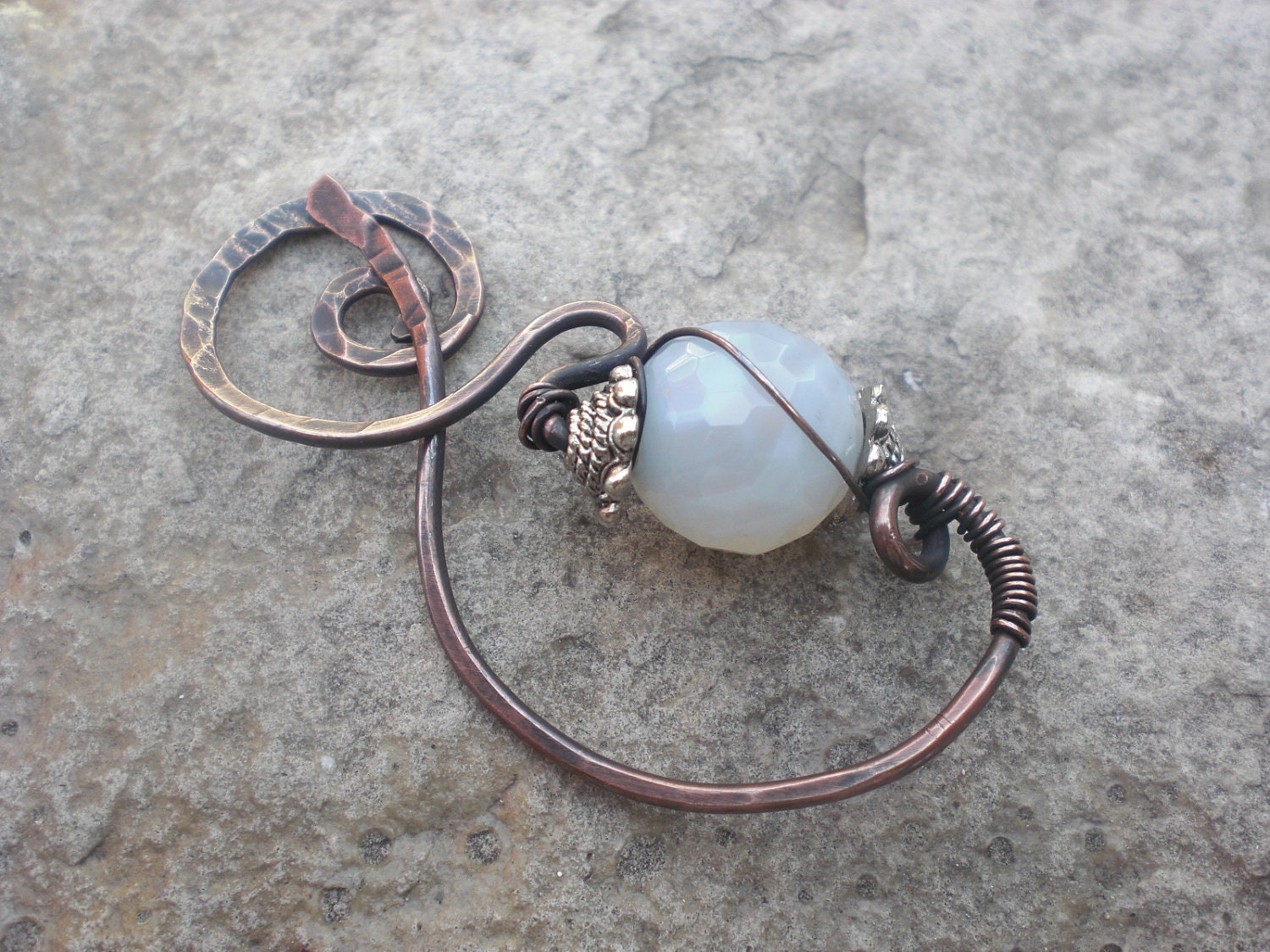 Pale Blue Agate and Copper Pin
