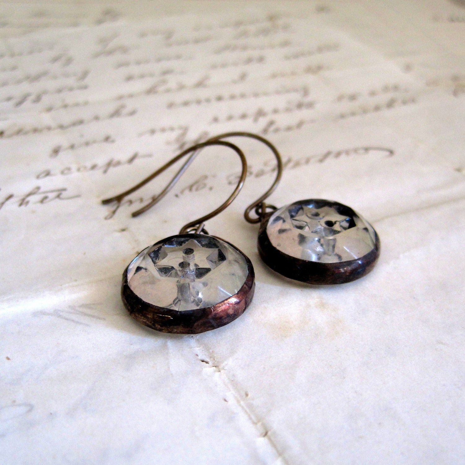 Clear Cut  Vintage Glass Button Earrings Jewelry