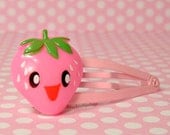 Cute Light Pink Hair Snap Clip Kawaii Strawberry Happy Face Big Smile Decora Kei Lolita Hair Accessory SALE