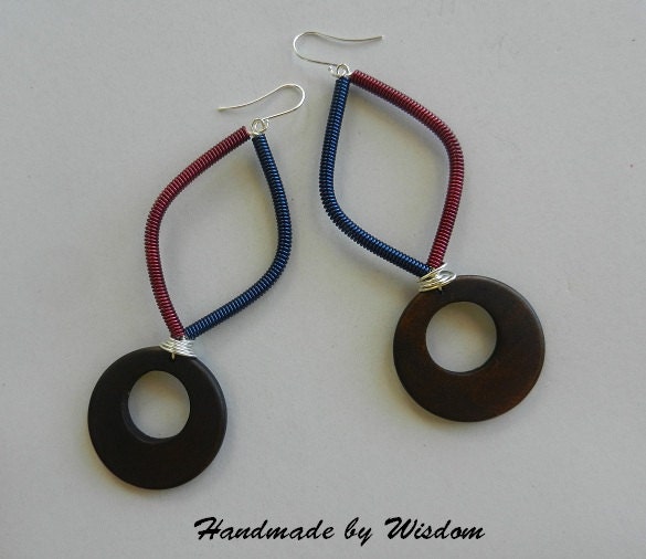 Navy and Burgundy Coiled Earrings