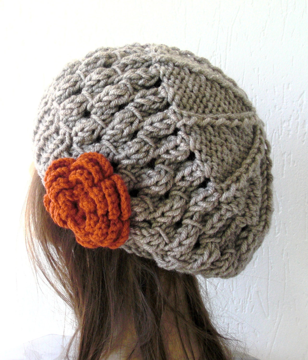 Winter Hand Knit Hat  Beehive beret  in  Oatmeal Beige   Womens Hat  Flower  Slouchy Beanie Beret  Fall Autumn  Winter Accessories fashion