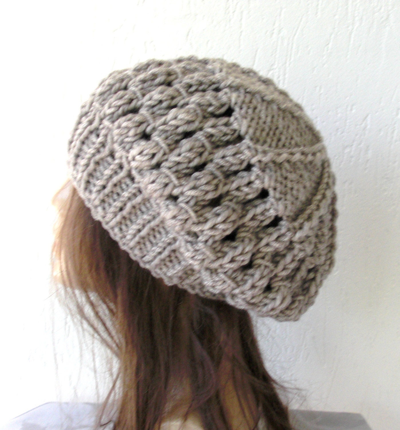 School Girl Knit Hat  Beehive beret  in  Oatmeal beige  Womens Hat  Slouchy Beanie Beret  Fall Autumn  Winter Accessories fashion  Christmas