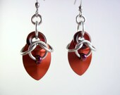 Holiday Red and Silver Scale Christmas Earrings in Chainmail Perfect Gift or Stocking Stuffer