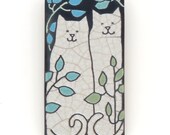 Cats, Kitties ,3x6 raku fired art tile,handmade ceramic tile, home decor