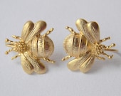 Bumble Bee Earrings - Honey Bee - Gold Bee Earrings - Insect Earrings - Bug Earrings - Gift Under 20