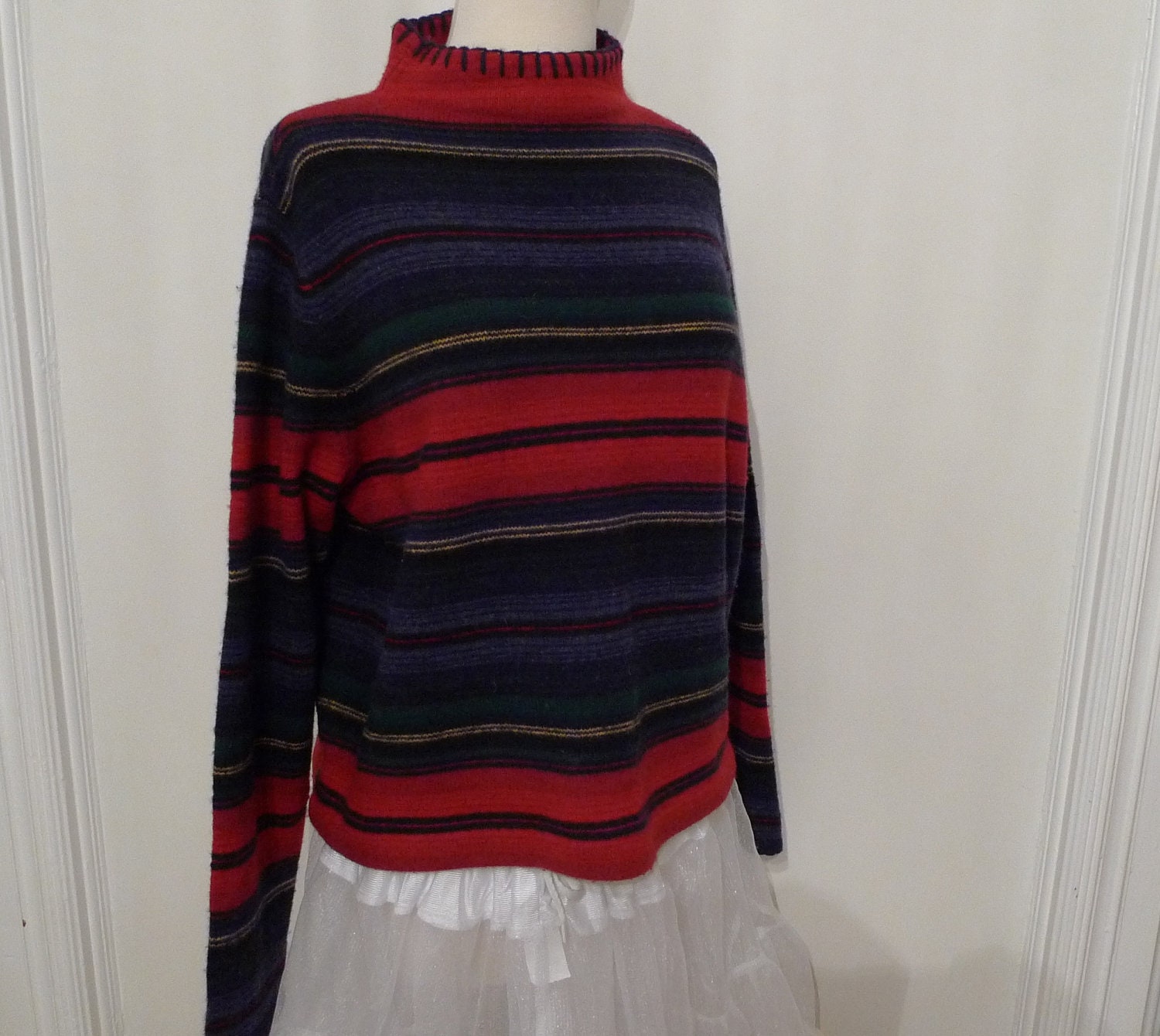 Lambswool Striped Sweater //Blanket Jacket Style// Unisex/ SW Colors