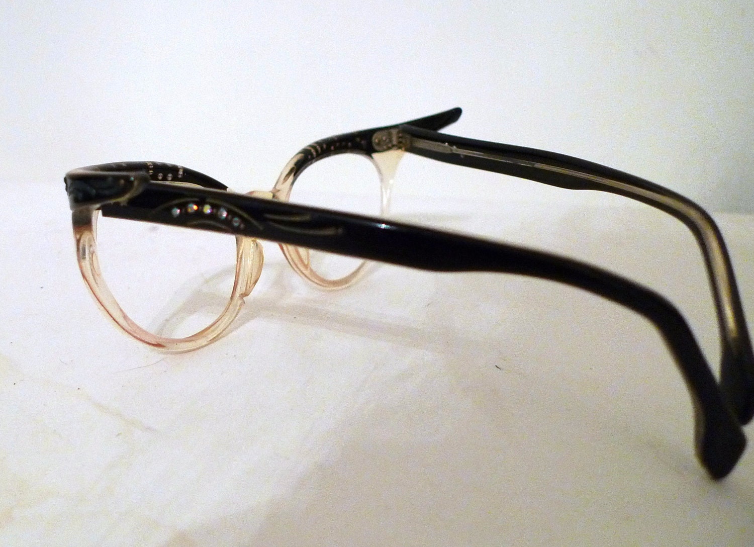 Vintage Extreme Winged Frame France Cat Eyes/ Rhinestone Eyeglasses/ Sunglasses/ Defect