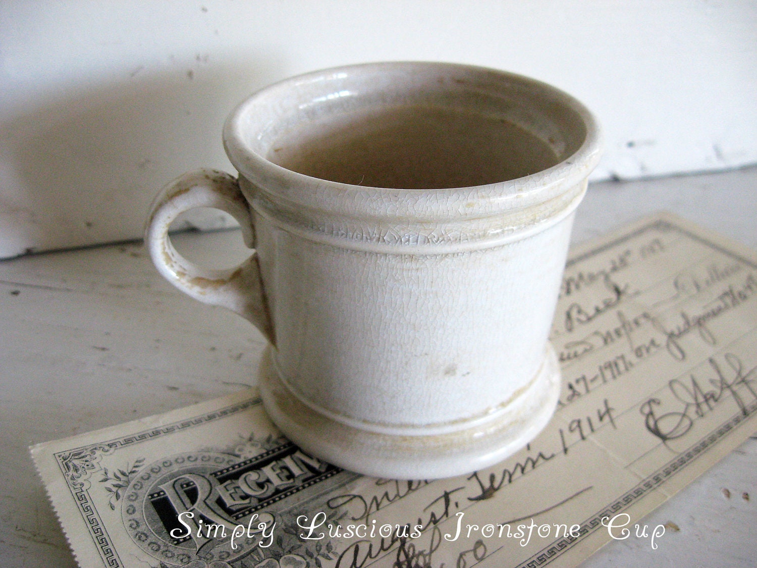 Antique White Ironstone Cup - Mug - Circa 1800's - N.J. Pottery Co. - So Farmhouse Chic
