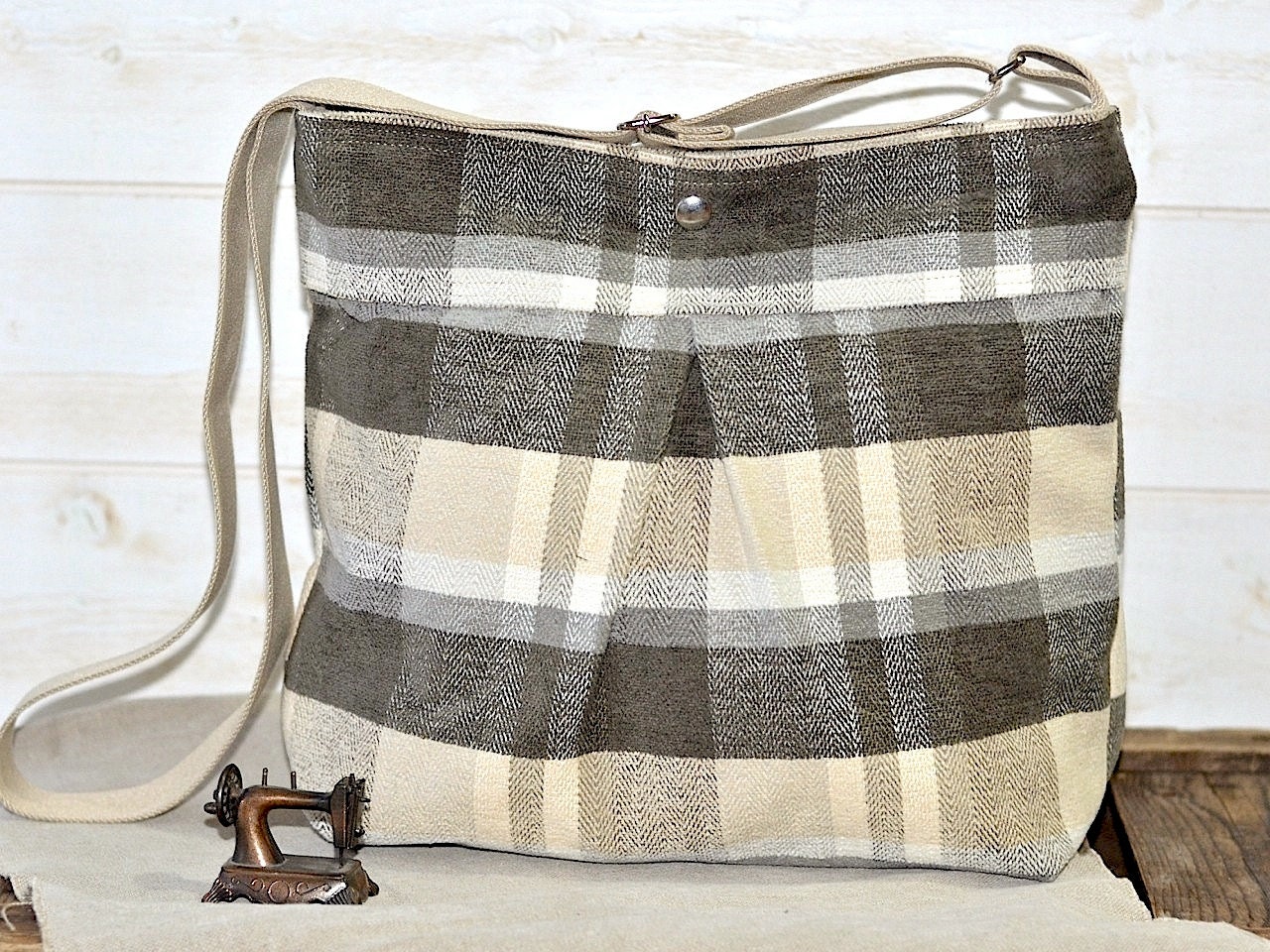 READY TO SHIP // Waterproof Amy Medium chic diaper bag in charcoal plaid upholstery Last one