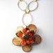 Brown orange flower necklace, gemstone flower necklace MOP mother of pearl, carnelian, large link gold chain, leather