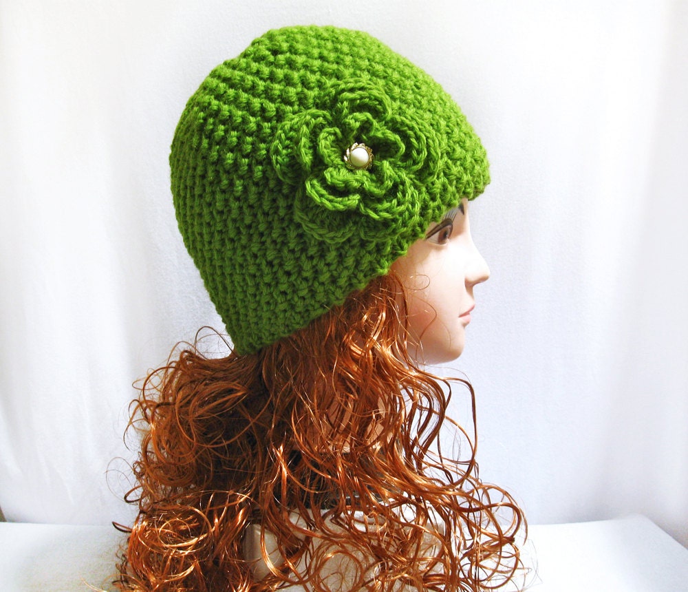 Knitting pattern beanie hat hand knit with flower, hat pattern n35