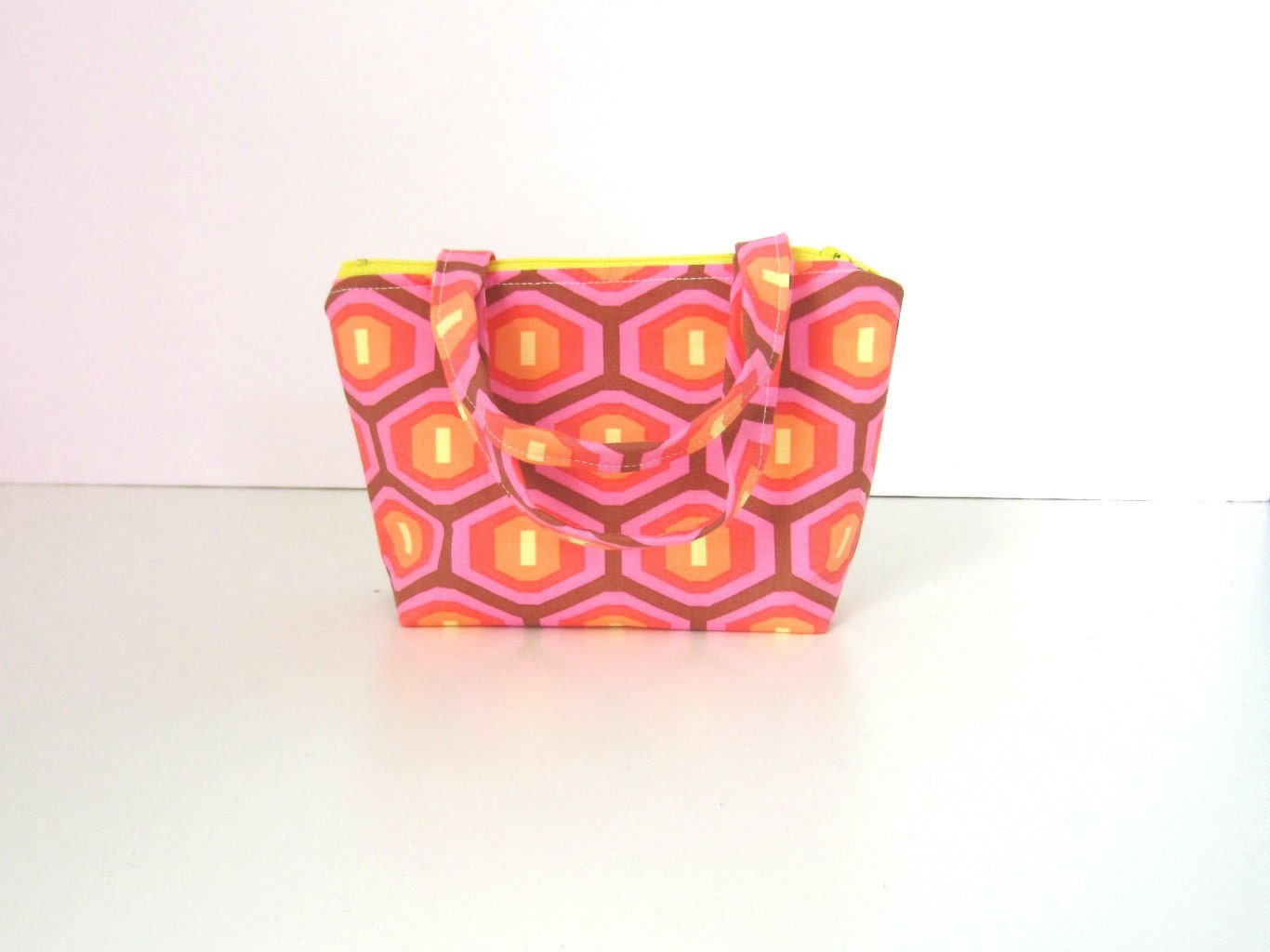 Small Zipper Purse, Midwestern Modern Amy Butler Fabric, Honeycomb Pink Handbag