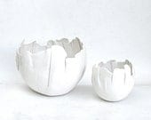 duo of hand built porcelain balloon bowls  ....   creamy  white