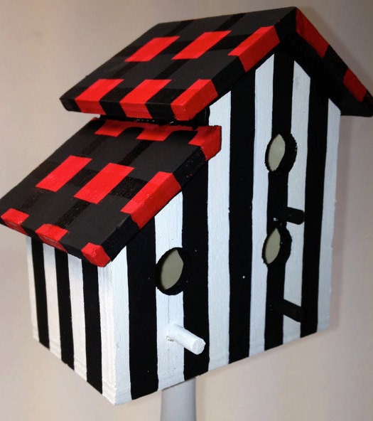 Mini Wood Pedestal Birdhouse for indoor or outdoor use custom hand painted Ready to ship