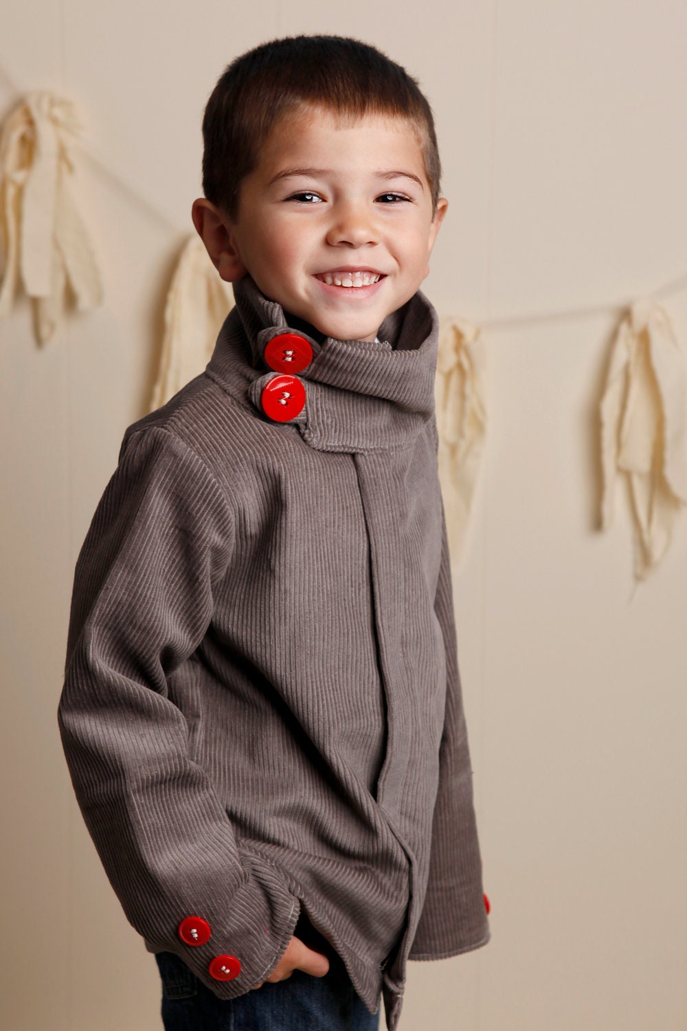 Fall Winter 2012-Little Boy Urban Style Gray Corduroy Weekender Jacket/Coat-Fully Lined with a Zipper 12m, 18m, 2T, 3T, 4T, 5T - babesnbeads