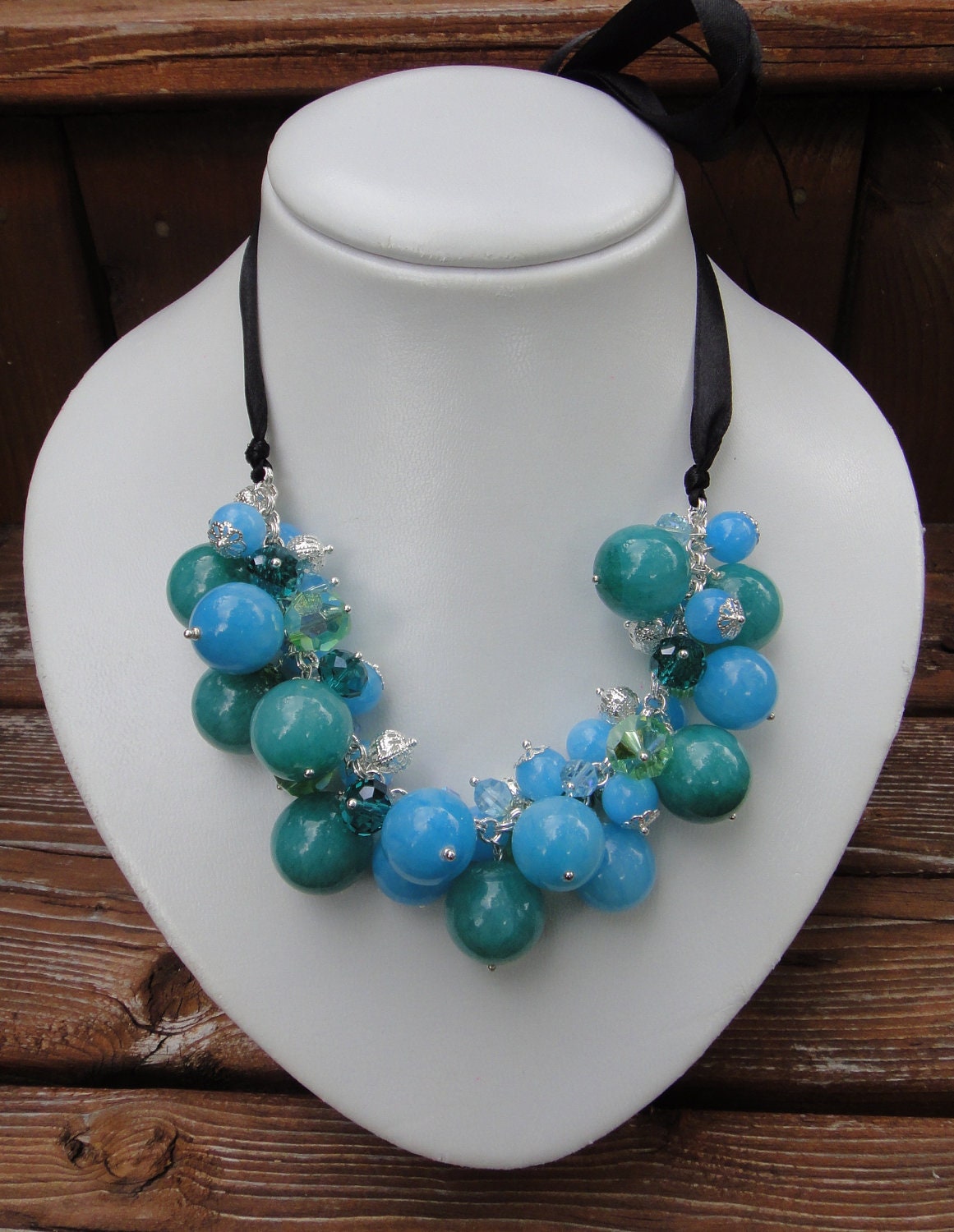 Blue and Green Jade Bobble Necklace