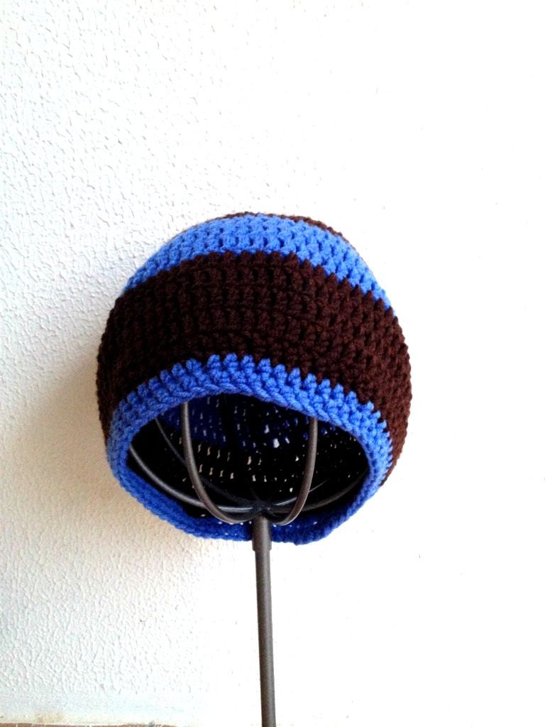 Unisex  Olympian Bule French  Roast Brown Soft Blue Hat  Crochet Beanie