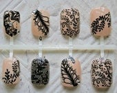 Japanese Nail Art- Black Chantilly Lace- Press On Nails