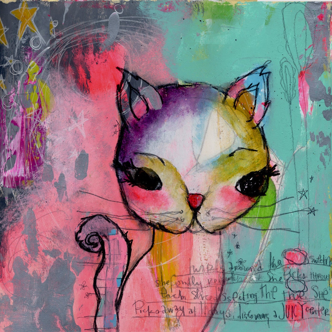 kitty.  mounted print kelly barton