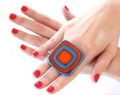 Glass Ring For Her Gift Ideas - big bold oversize handmade cocktail ring  - FIESTA - 1.8 inch