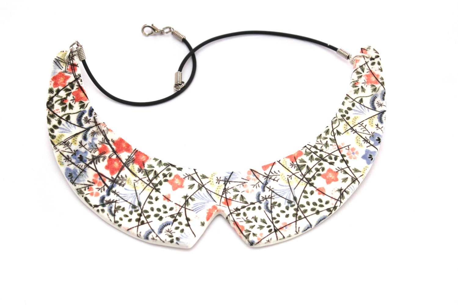 Collar Necklace Ceramic - big bold oversize handmade Peter Pan bib necklace - COTTAGE GARDEN