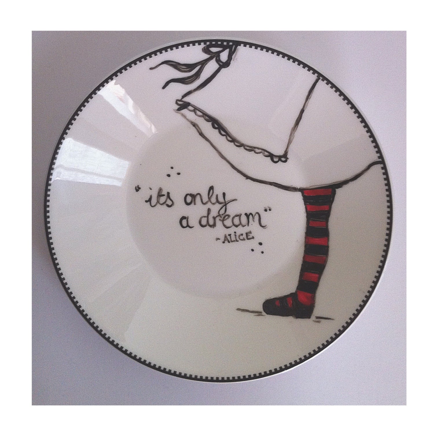 Alice In Wonderland Plate  - Original - Hand Decorated - Wall Art   