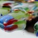 Garden decorations ornaments fused glass abstract design. Set of ten