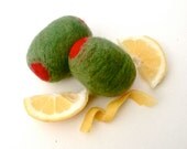 Martini Olive Felted Soaps Wedding Party Favors Lemon Handmade Soap Set of 2  Emerald Green Poppy Red