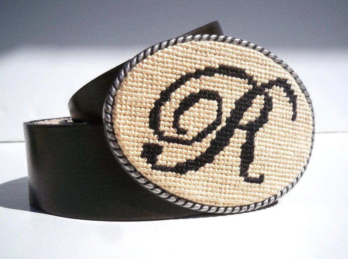 Needlepoint Monogram Belt Buckle Single Letter