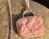 Pink Antique Czech Glass Large Rectangular Pendant