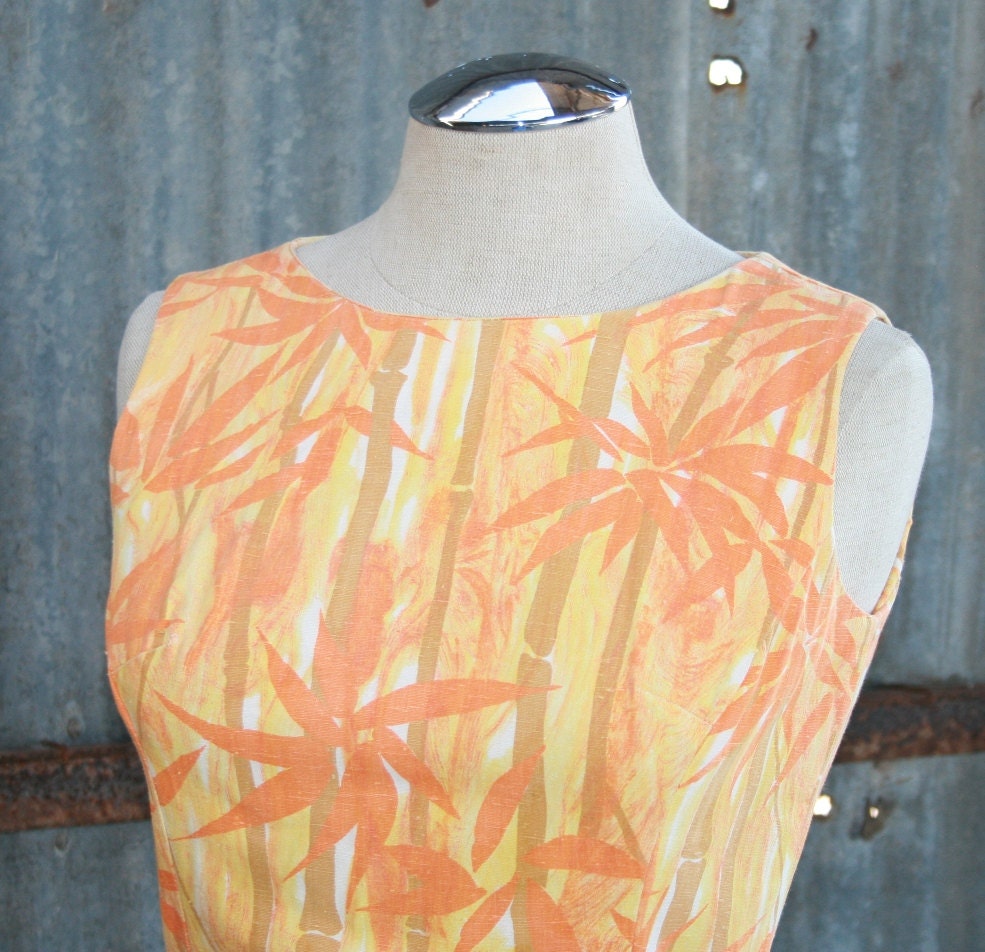 Social Media Expert - Orange and Yellow Bamboo Pattern Day Dress - Sleeveless Dress with Tulip Style Short Skirt