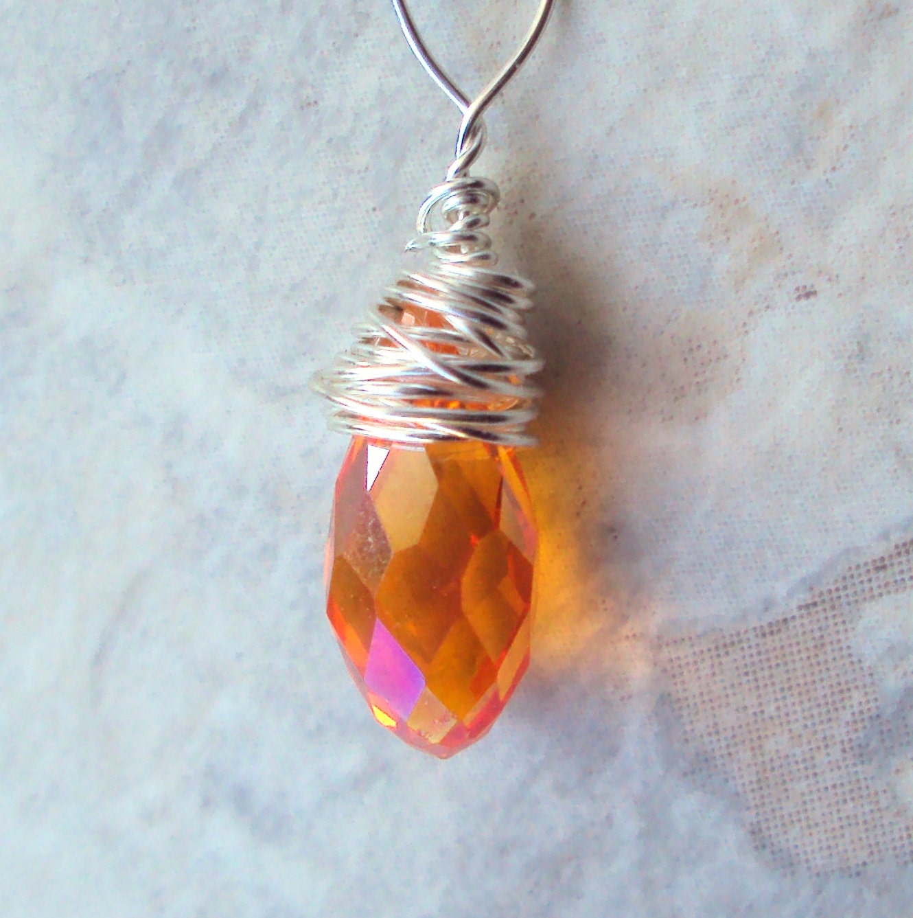 Bright Citrus Crystal Drop Necklace Sterling January Birthstone Jewelry Handmade Jewelry on Etsy