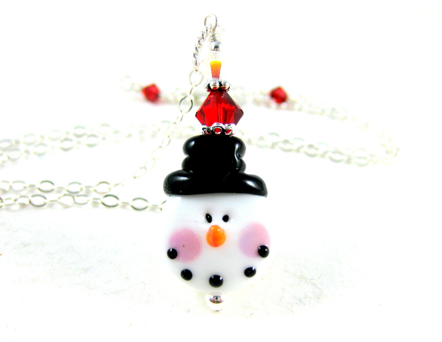 Snowman Necklace, Christmas Necklace, Holiday Necklace, Lampwork Necklace, Holiday Jewelry, Christmas Jewelry - Chilly Willy