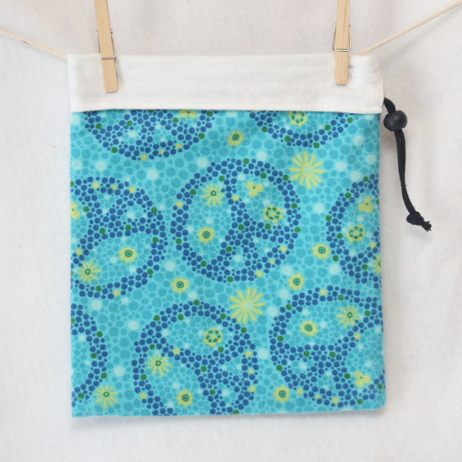 Project Bag, Peace Sign, Teal and White, Large