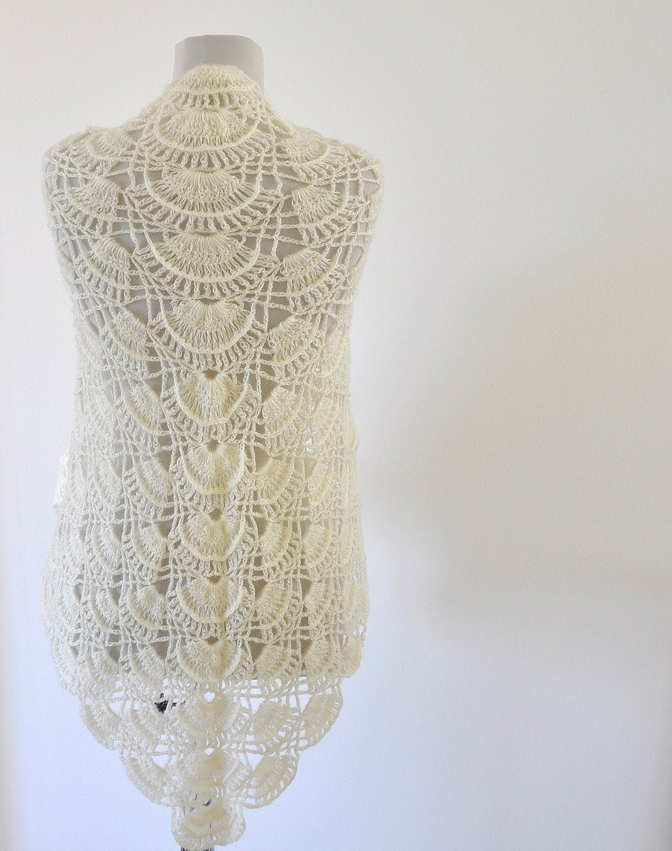 Crochet Shawl Weddings Shawl Ivory Mohair Unique Delicate Chic Romantic