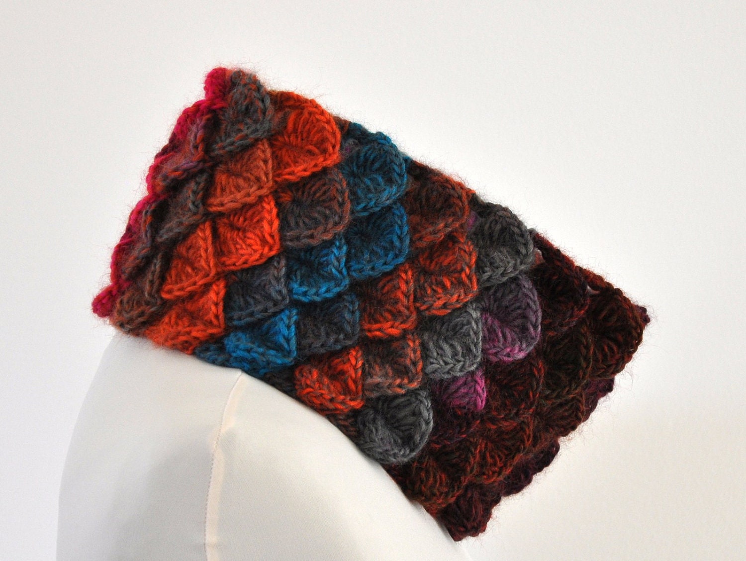 Scarf Cowl Neckwarmer Crochet Crocodile Cowl Orange Brick Pink Blue Green Colorful Bright Warm Cozy Winter Accessories Winter Fashion