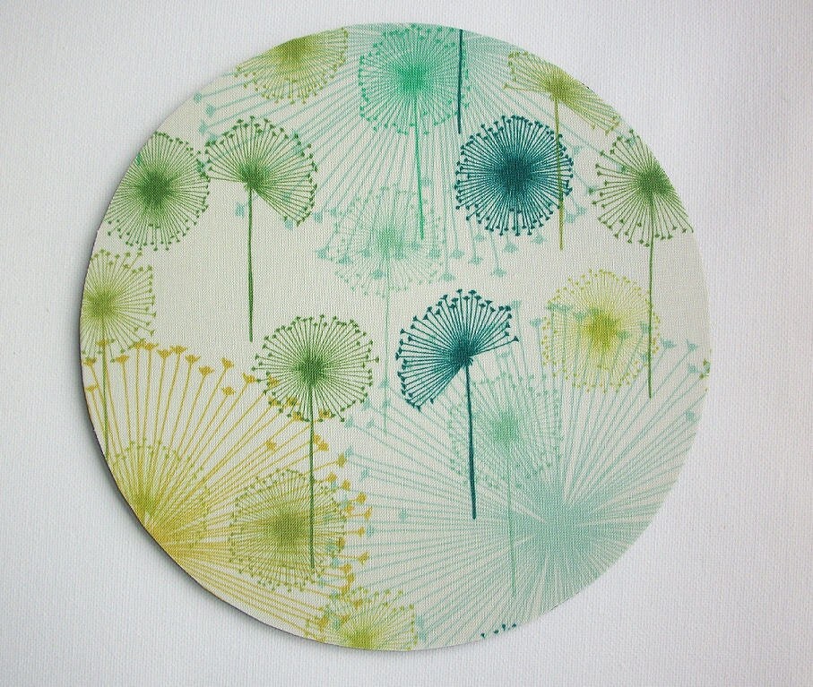 mousepad / Mouse Pad / Mat round - Dandelions - Green teal aqua