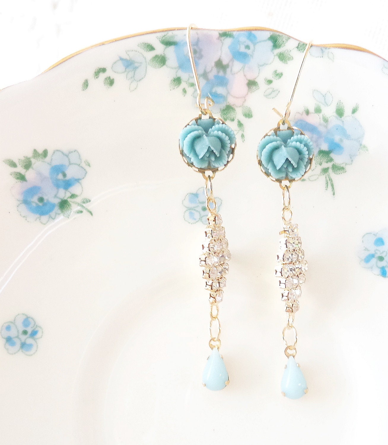 Vintage Flower Rhinestone and Jewel Earrings - Whimsical - Bridal - Bridesmaid