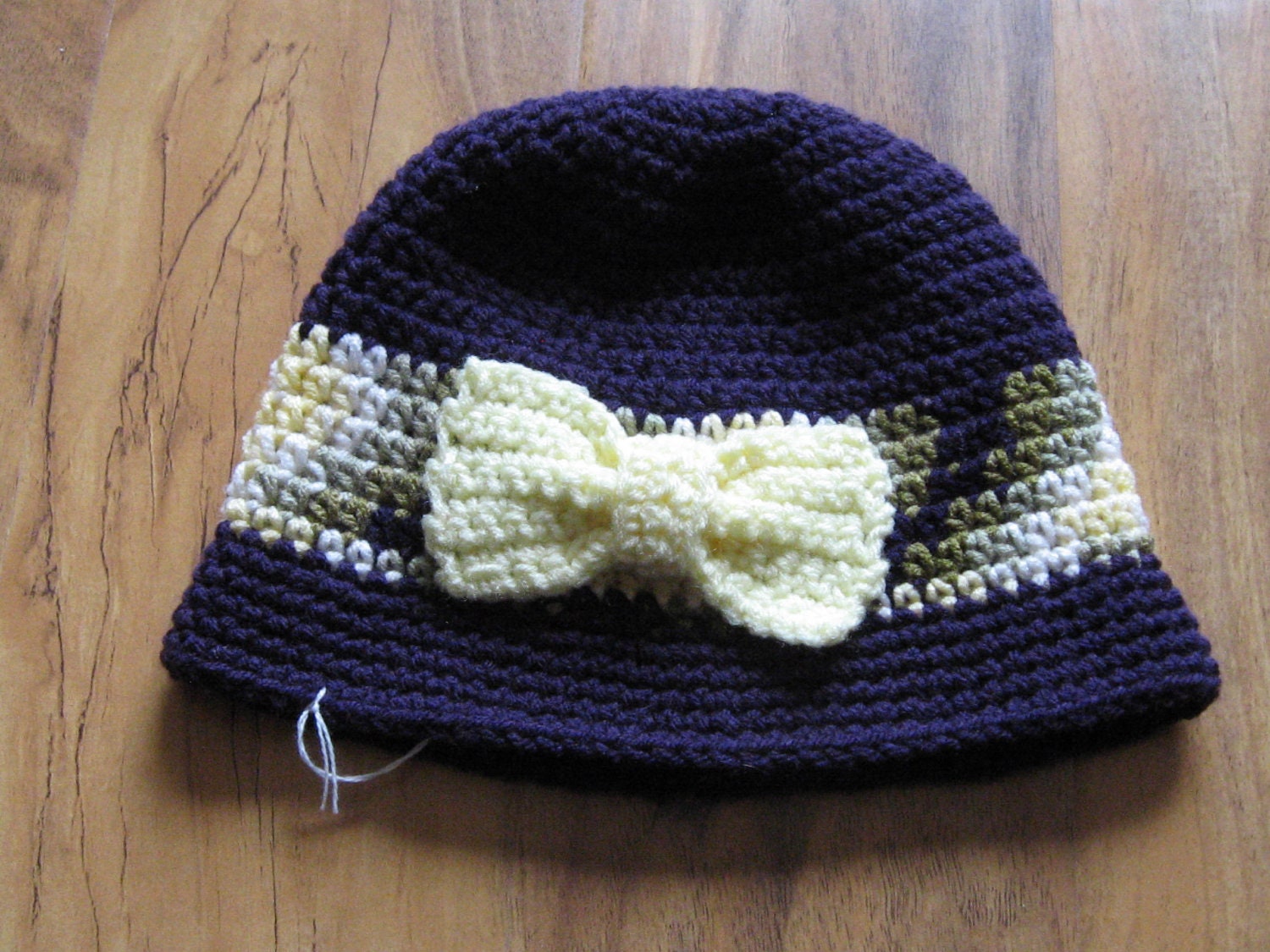 Baby Toddler Girls Purple Cloche with Bow Hat Cap Toboggan Crochet Crocheted Handmade Beanie