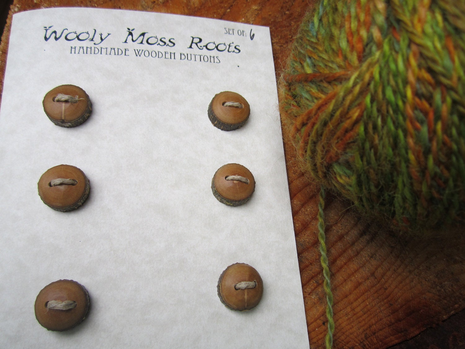Tiny Buttons- 6 in Holly Wood- Handmade Wooden Buttons- Knitting, Sewing and Craft Buttons