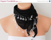 BIG SALE SALE Black Cotton Sequined Scarf